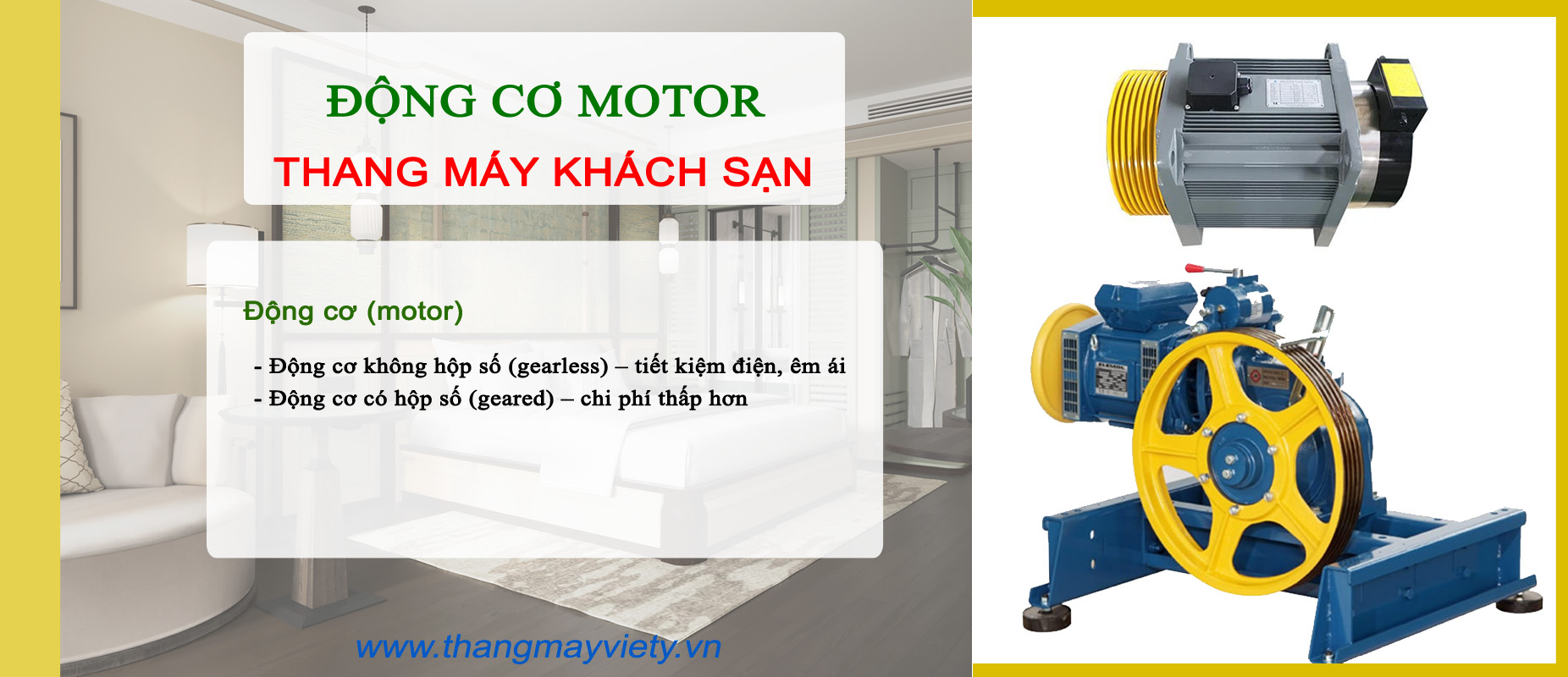 Thang máy Việt Ý - Motor thang máy - Thang máy khách sạn Đà Lạt